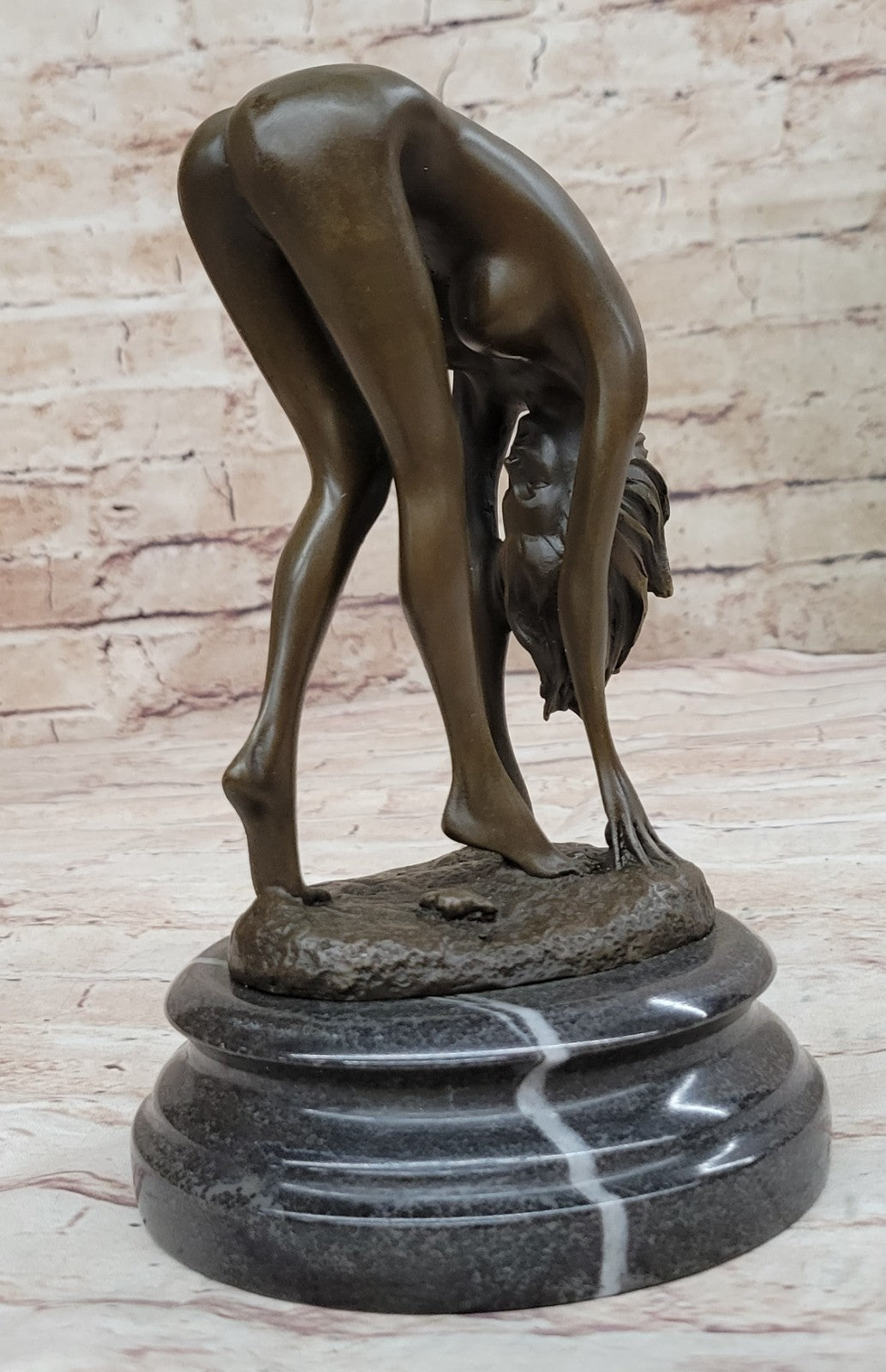 Bronze Sculpture Signed Original Hot Cast Nude Girl By Cesaro Statue Figurine