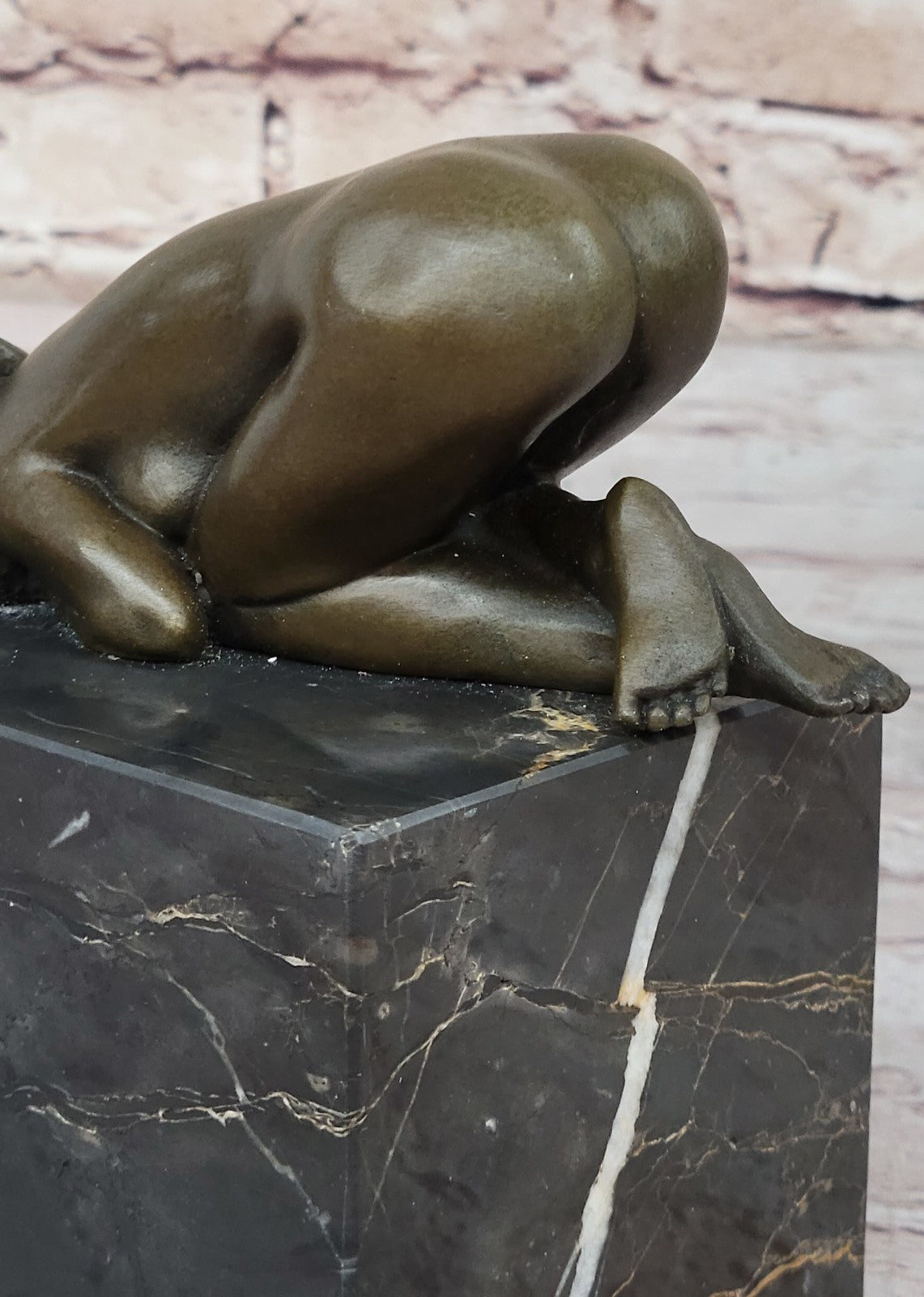 EROTIC BRONZE ART STATUE NAKED LADY FIGURINE NUDE FEMALE SCULPTURE MARBLE BASE