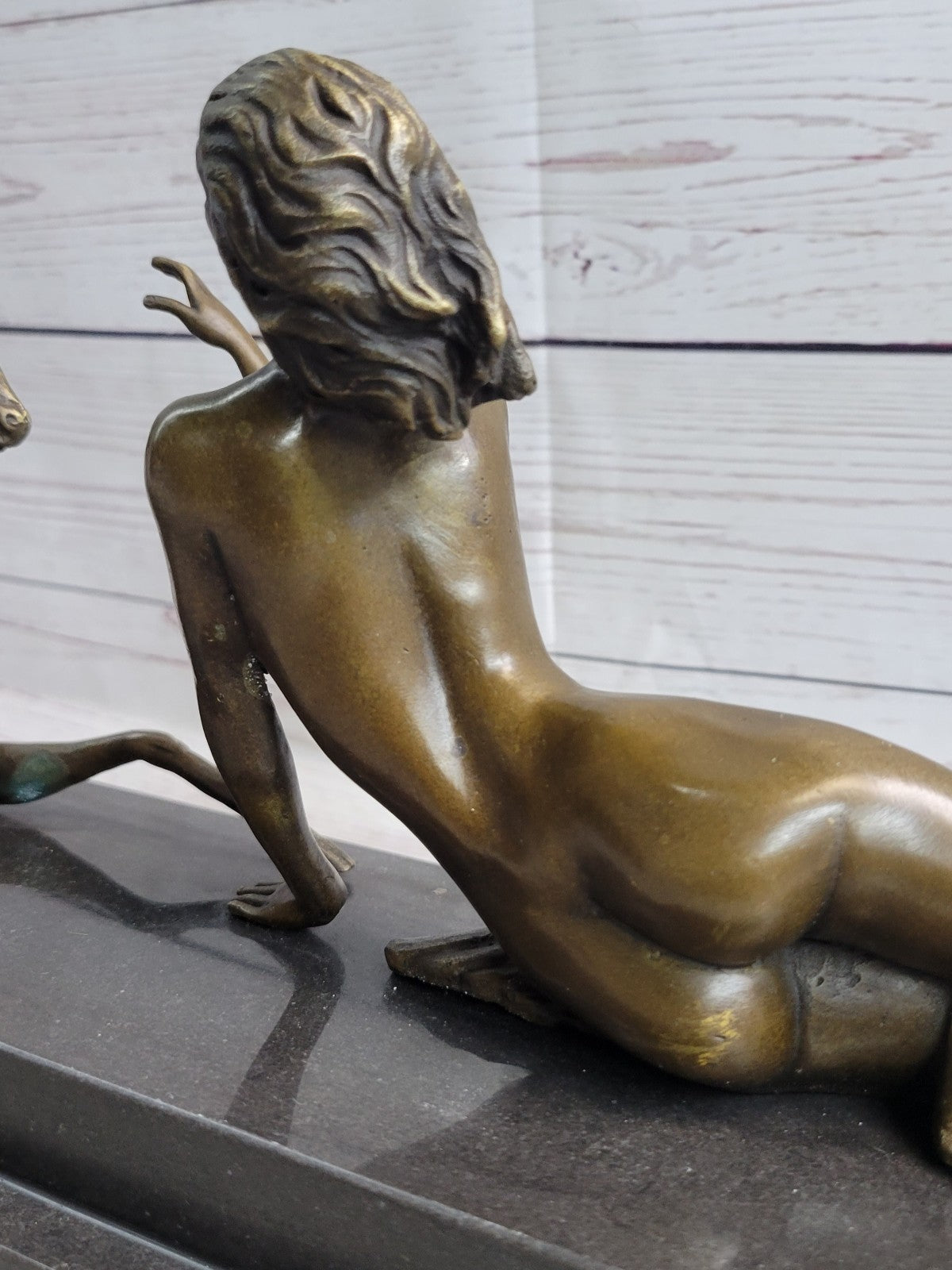 Bronze Sculpture Nude Girl w Goat Animal Lovers Classic Artwork by Vitaleh Aldo