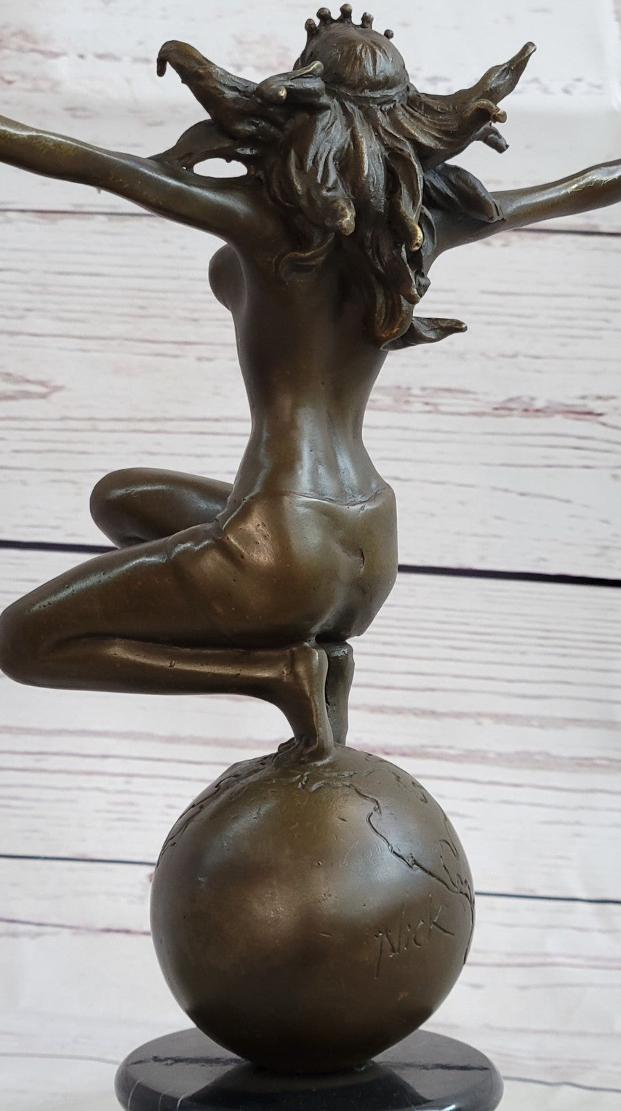 Art Deco Hot Cast Atlas Lady Woman Female Warrior by Mario Nick Nude Bronze