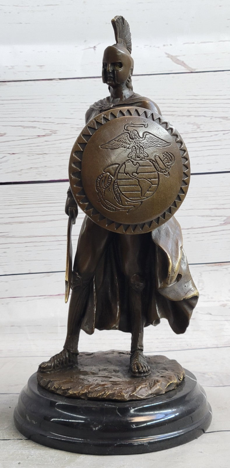 BRONZE ROMAN WARRIOR WITH SWORD AND SHIELD STATUE SIGNED HOT CAST FIGURINE SALE