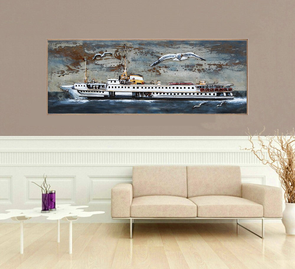 Titanic painting oil on canvas / seascape Titanic boat original artwork figurine