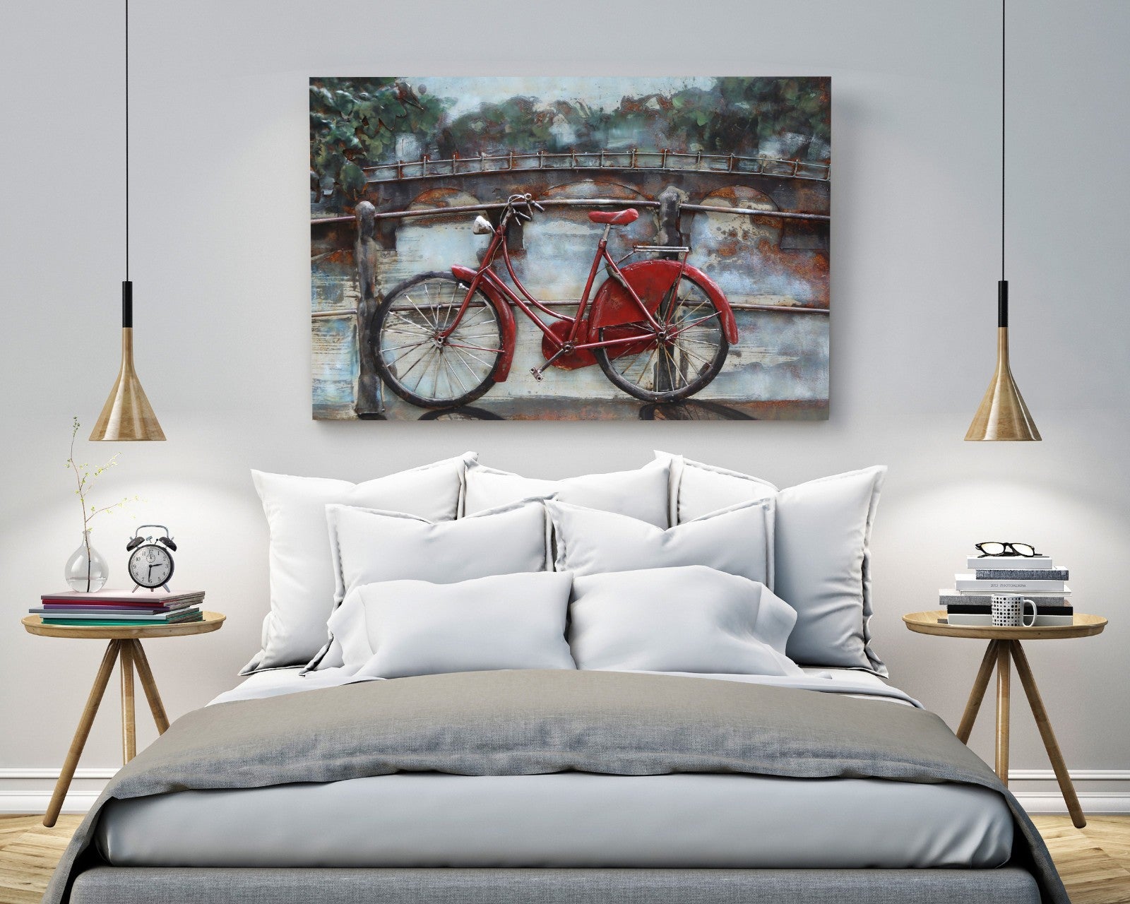 Bicycle With Trees Framed Metal Canvas Wall Art Decor 3 Dimensional Work