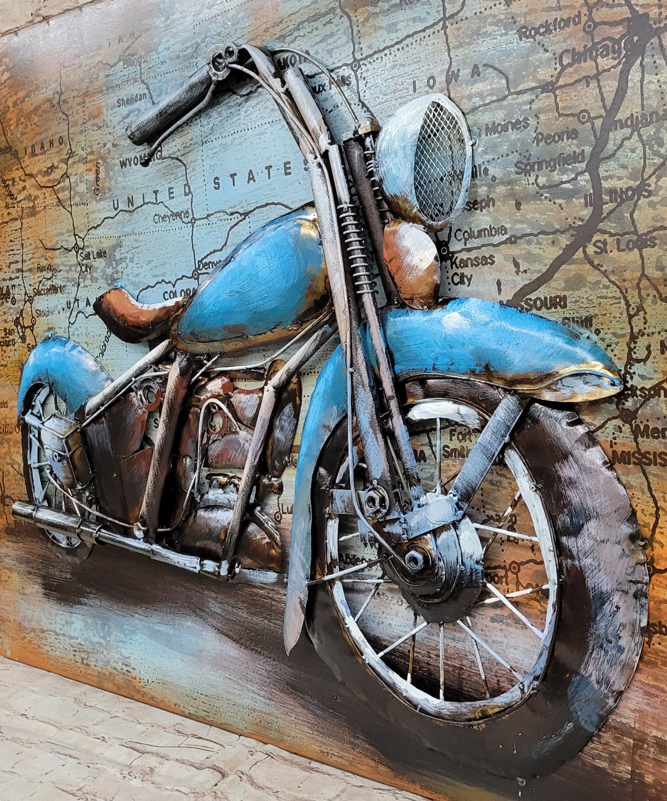 Antique hand offers assembled metal Harley Davidson Bike Art