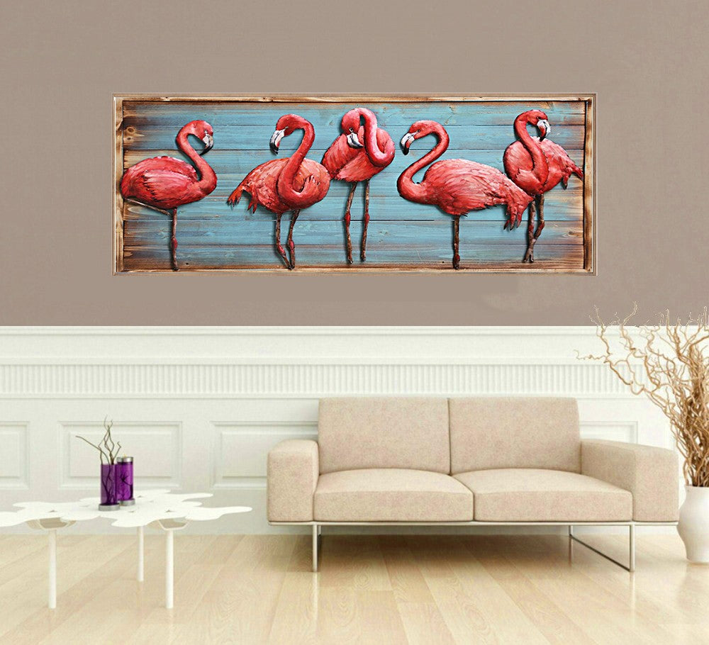 IMPRESSIONISM CONTEMPORARY Pink Flamingos 3 Dimensional oil Painting