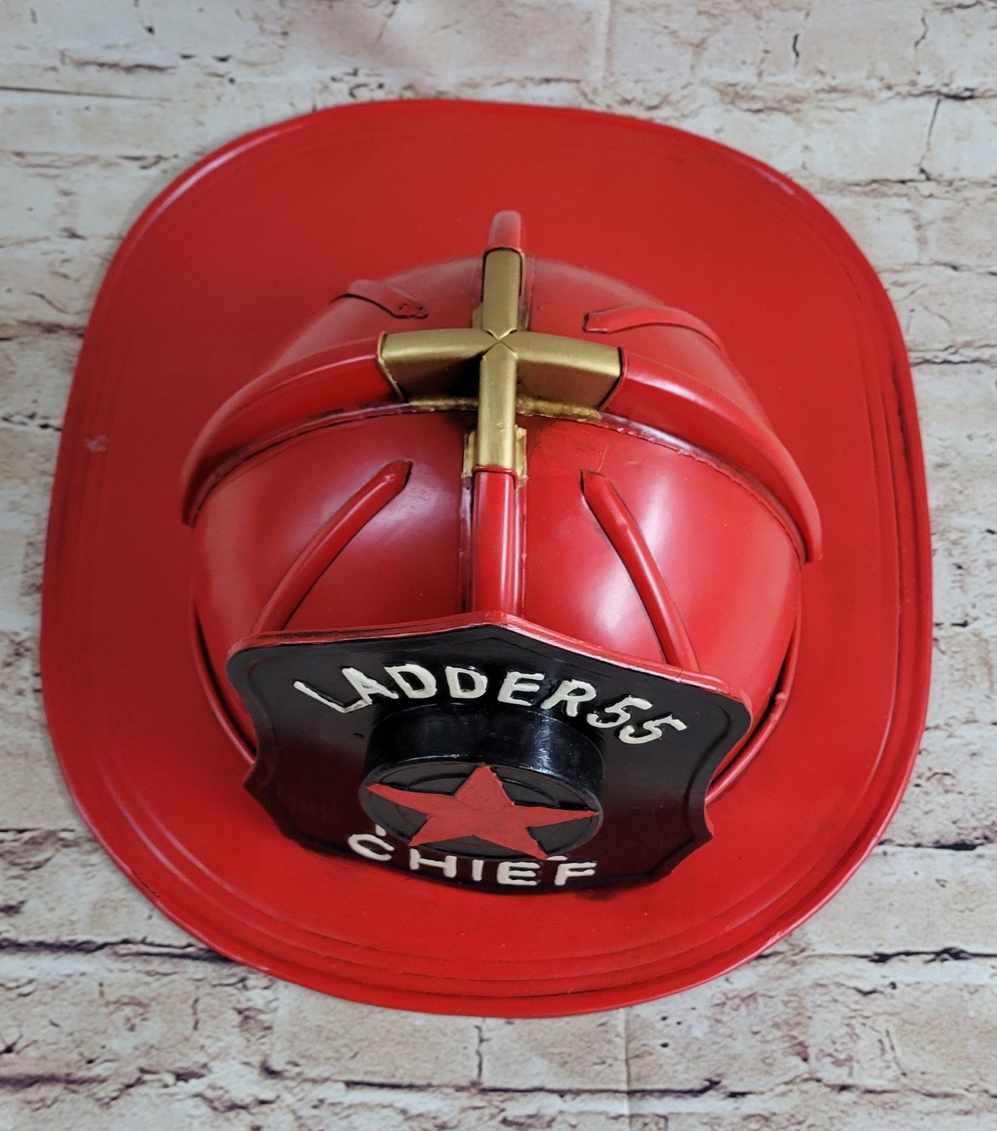 Ladder 55 Vintage Tin Metal Fire Chief Firefighter Hat Figurine Gift