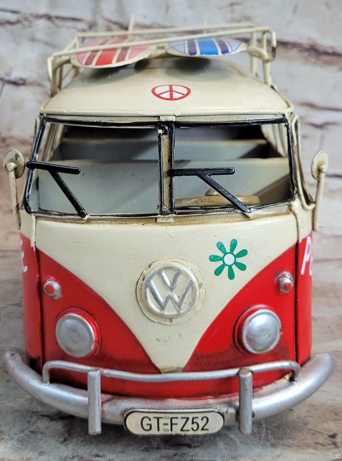 Beautiful old vintage Mini bus! Peace and love Tinplate Metal Figurine