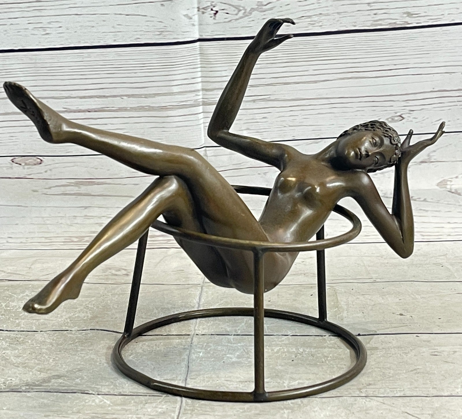 Modern Art Nouveau Abstract Nude Woman Girl 100% Bronze Sculpture by Mario Nick