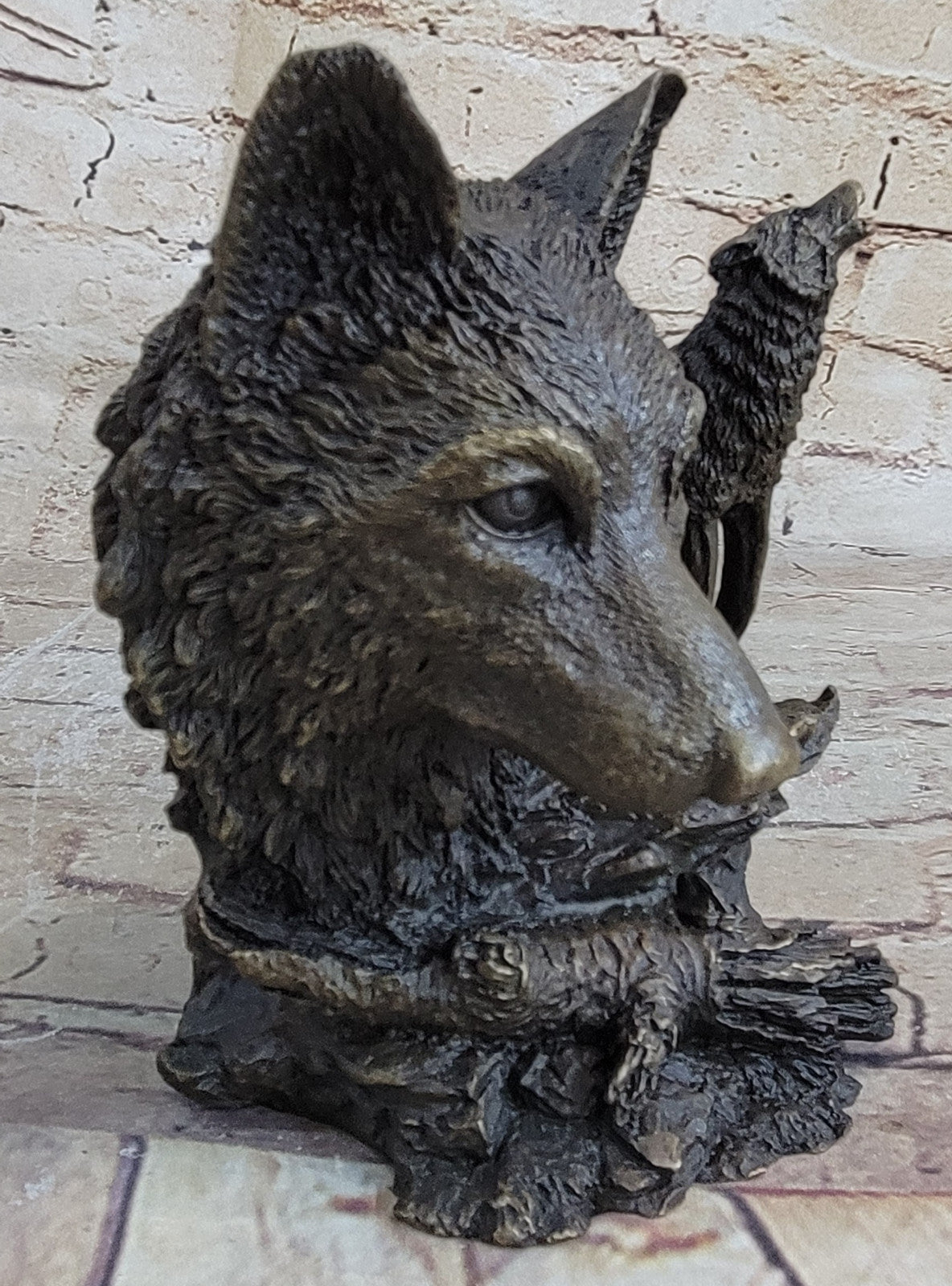 Art Decor Collectible Original Milo Wolf Wolves Bust Bronze Sculpture Statue