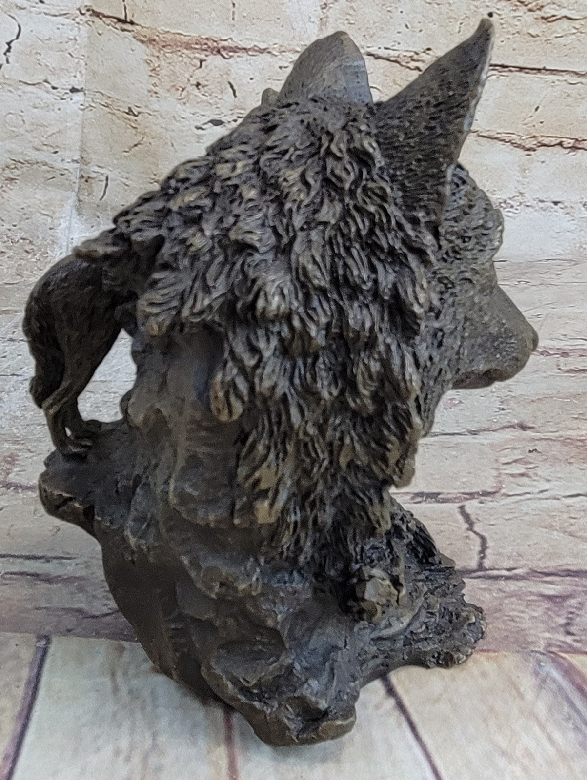 Art Decor Collectible Original Milo Wolf Wolves Bust Bronze Sculpture Statue