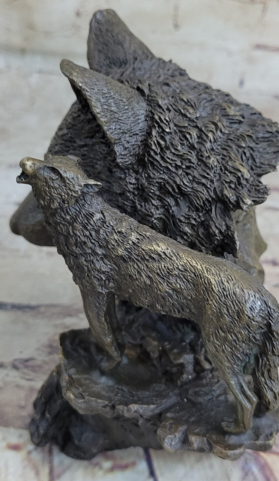 Art Decor Collectible Original Milo Wolf Wolves Bust Bronze Sculpture Statue