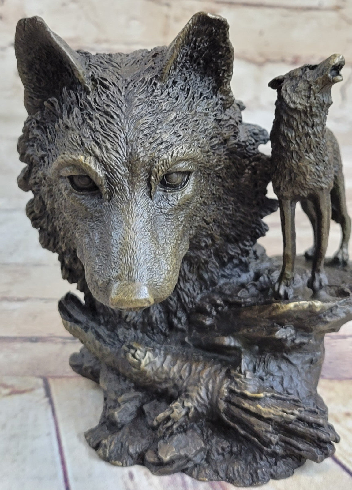 Art Decor Collectible Original Milo Wolf Wolves Bust Bronze Sculpture Statue