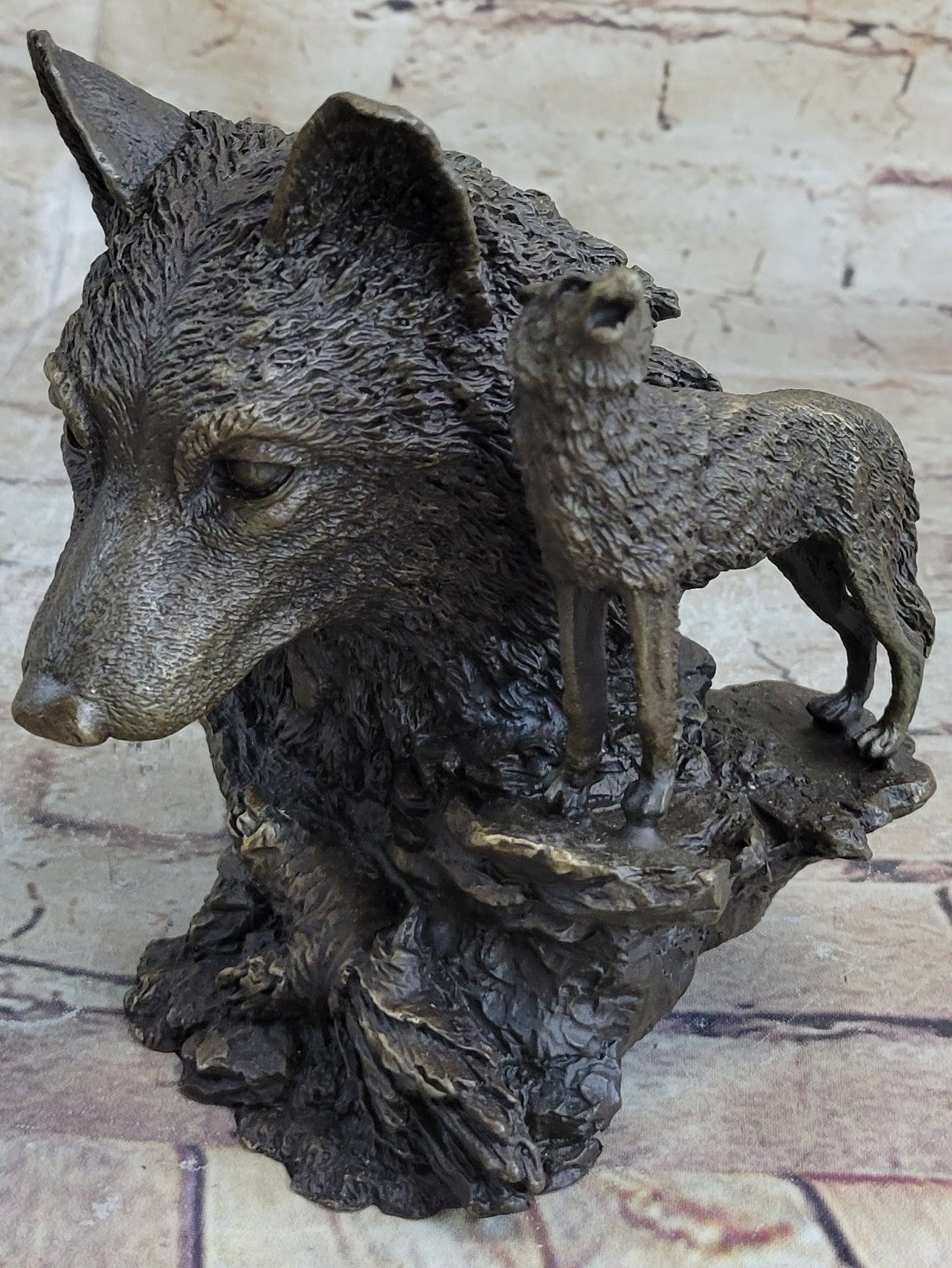 Art Decor Collectible Original Milo Wolf Wolves Bust Bronze Sculpture Statue