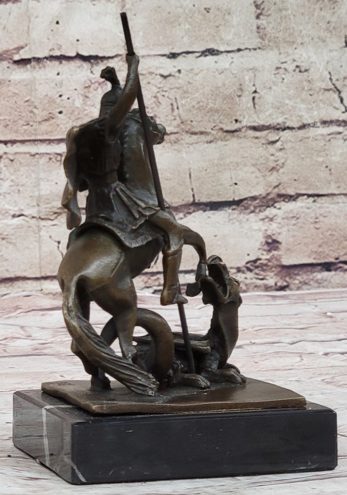 Saint Michael Police Officer Law Enforcement Dragon Slayer Bronze Marble Statue