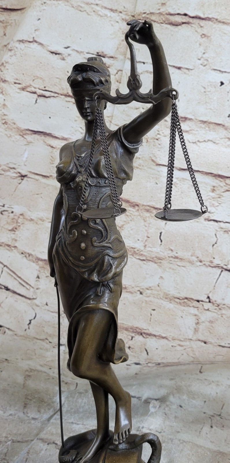 Real Bronze Metal Statue with Marble Lady Blind Justice Scales Lawyer Sculpture