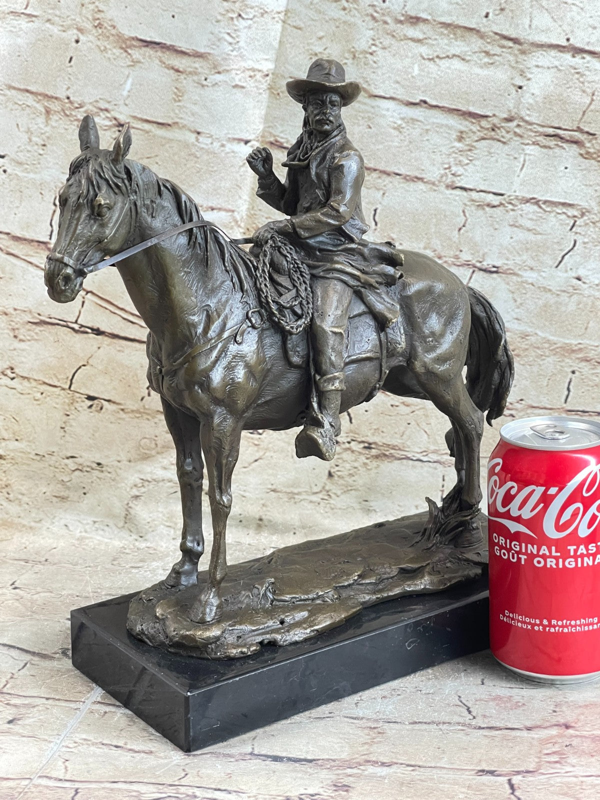 Signed Western Cowboy with Gorgeous Horse Bronze Statue Art Decor Wild West