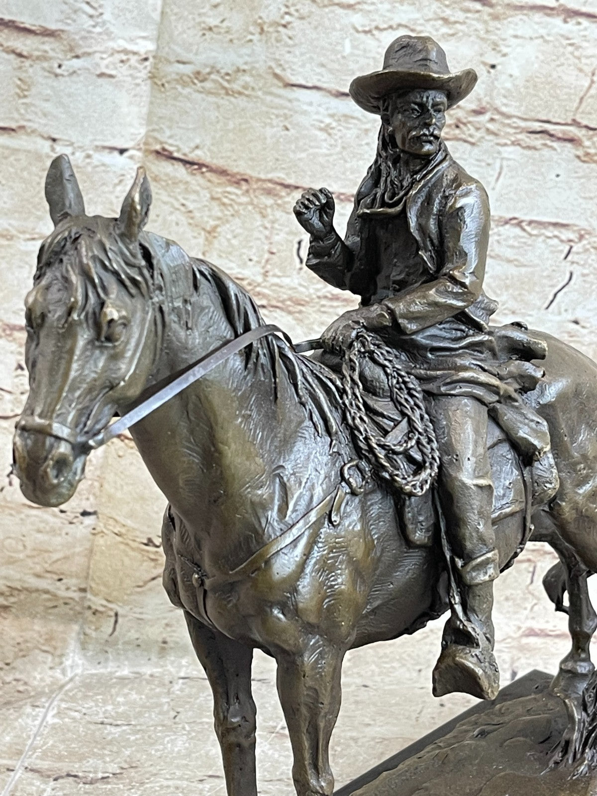 Signed Western Cowboy with Gorgeous Horse Bronze Statue Art Decor Wild West