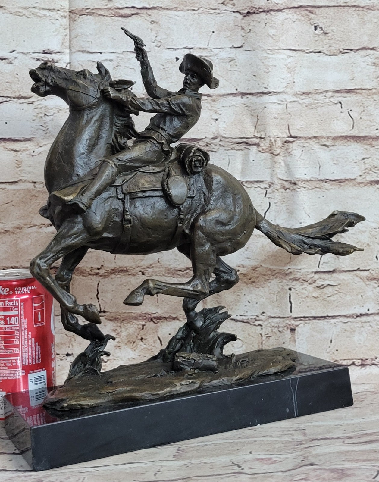 The Cowboy Genuine Bronze Cowboy Sculpture - Frederic Remington w/ Marble Base