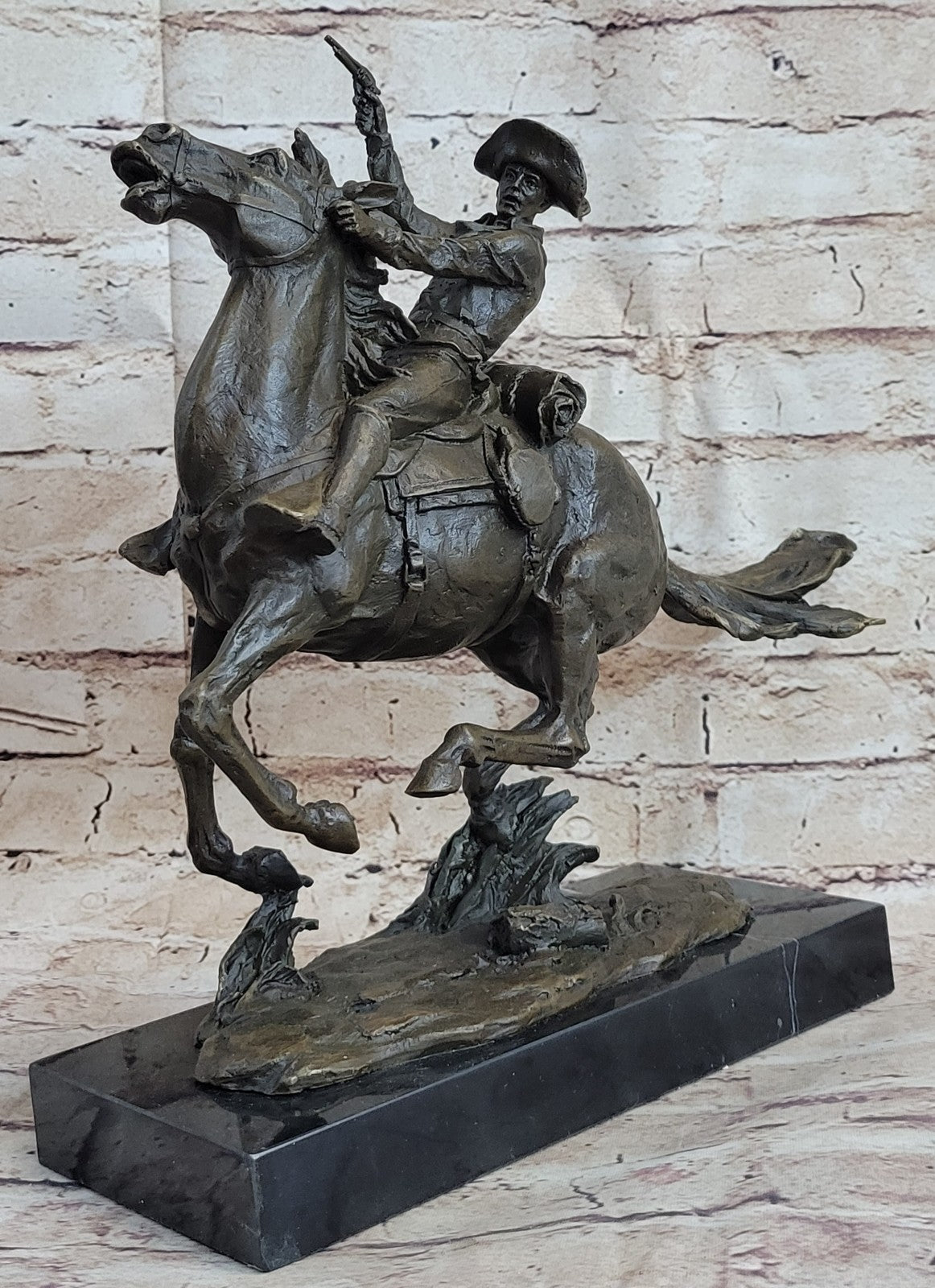 The Cowboy Genuine Bronze Cowboy Sculpture - Frederic Remington w/ Marble Base