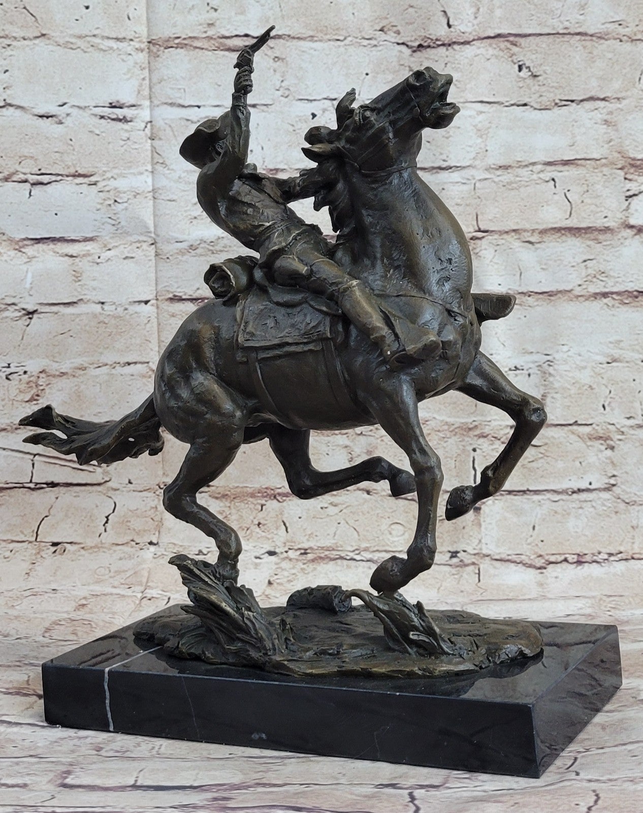 The Cowboy Genuine Bronze Cowboy Sculpture - Frederic Remington w/ Marble Base