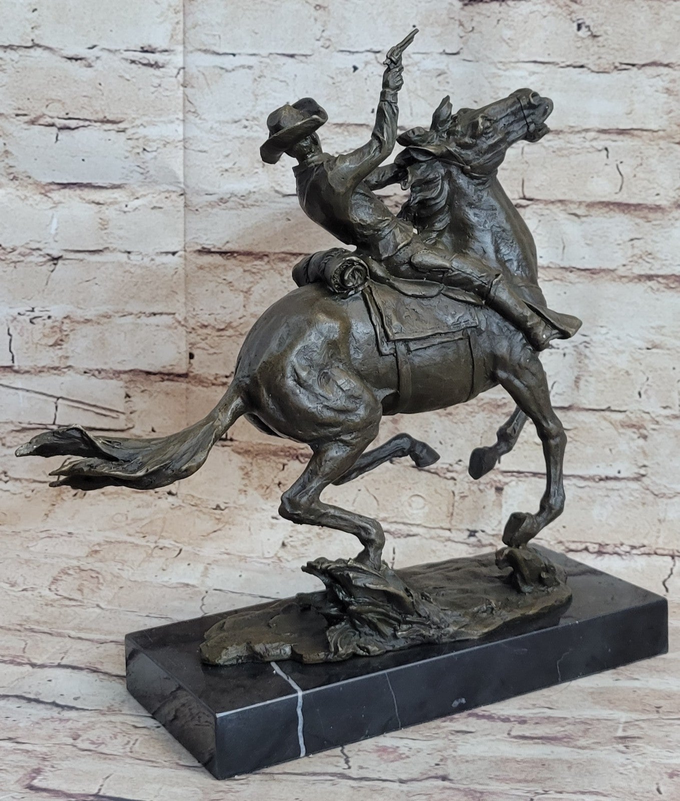 The Cowboy Genuine Bronze Cowboy Sculpture - Frederic Remington w/ Marble Base