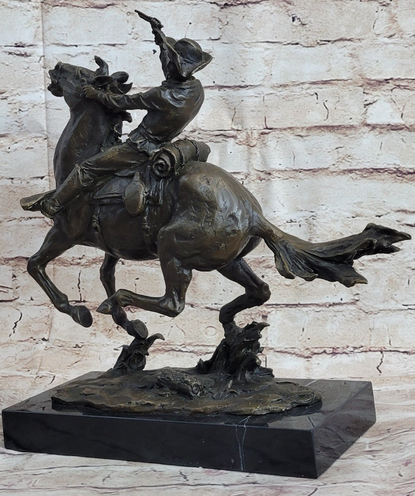 The Cowboy Genuine Bronze Cowboy Sculpture - Frederic Remington w/ Marble Base