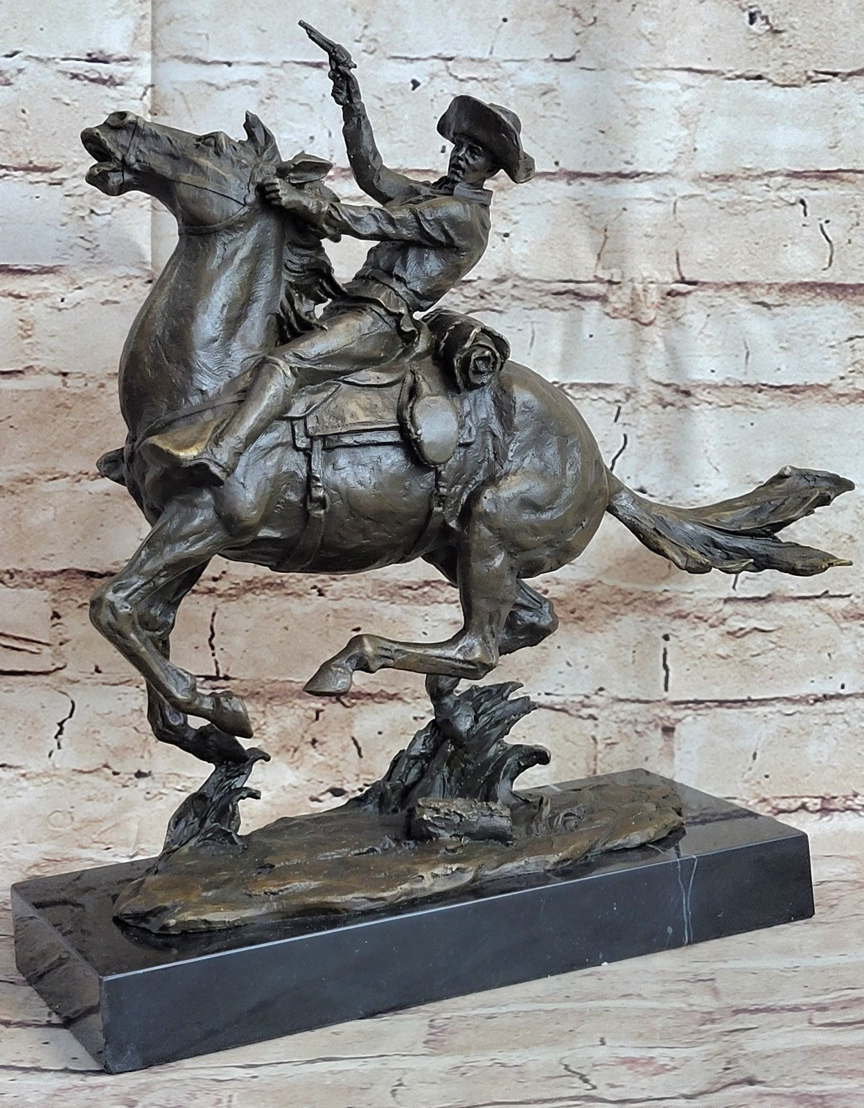 The Cowboy Genuine Bronze Cowboy Sculpture - Frederic Remington w/ Marble Base