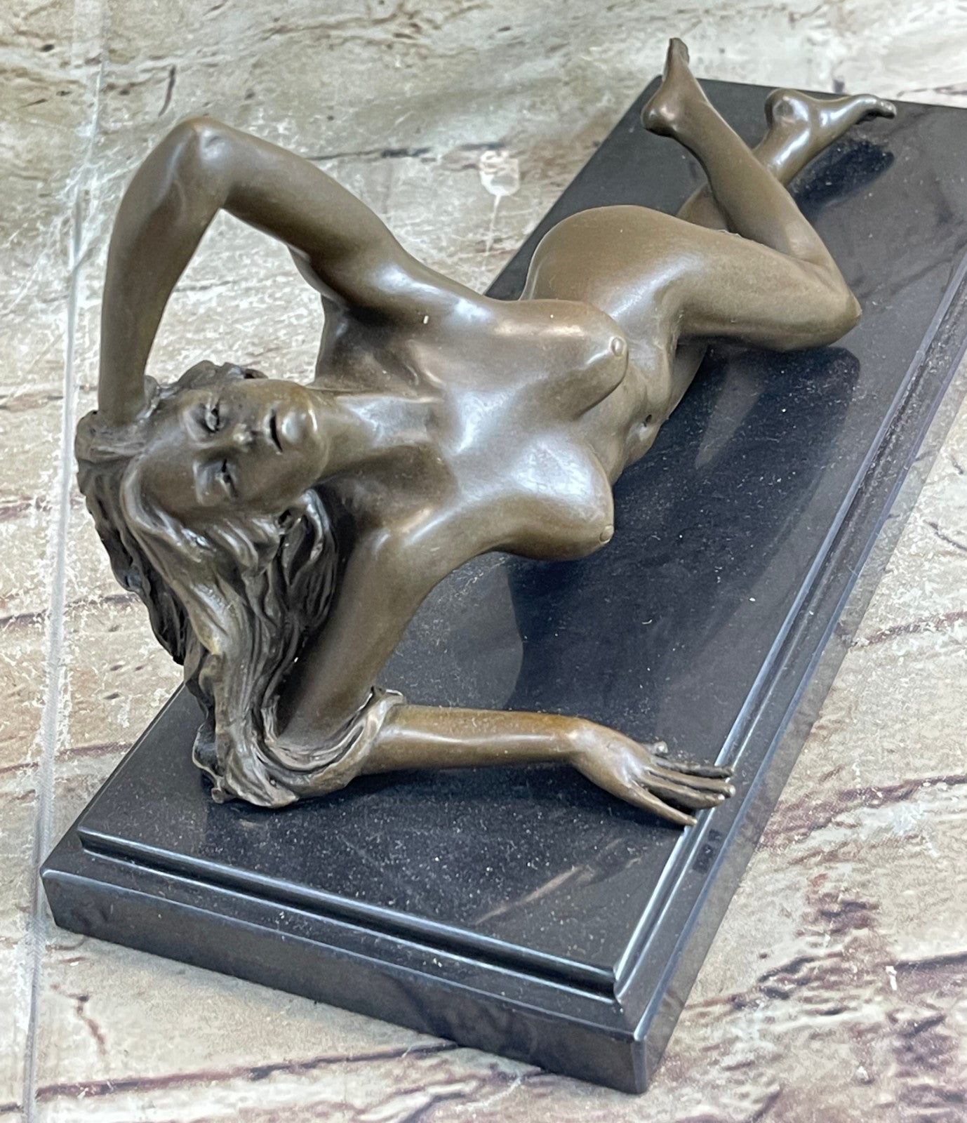 Bronze nude Statue "The Nymph Stripper" Figurine Lost Wax Casting Marble Base