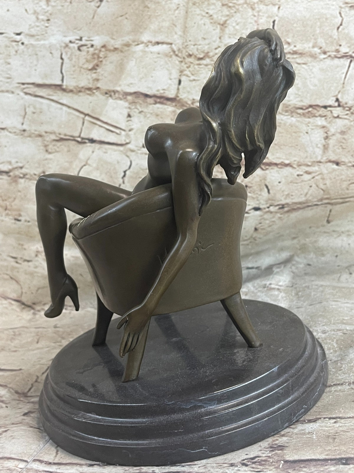 Erotic Nude Art Bar Gogo Bar Decoration Nude Female on Chair Bronze Statue Sale