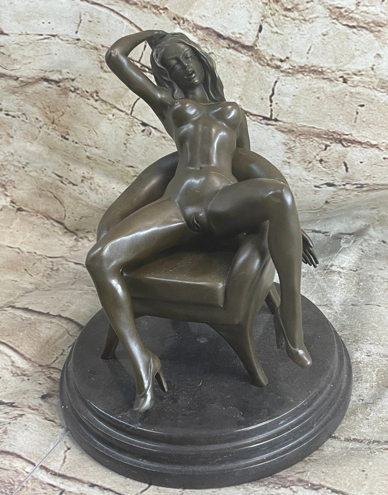 Erotic Nude Art Bar Gogo Bar Decoration Nude Female on Chair Bronze Statue Sale