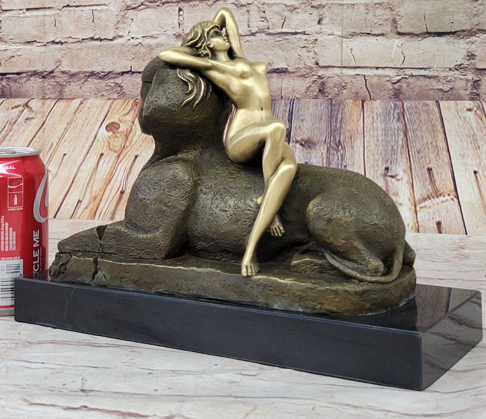 Handcrafted bronze sculpture Nude Myth  Creature Sphinx Famous Pyramid Egyptian