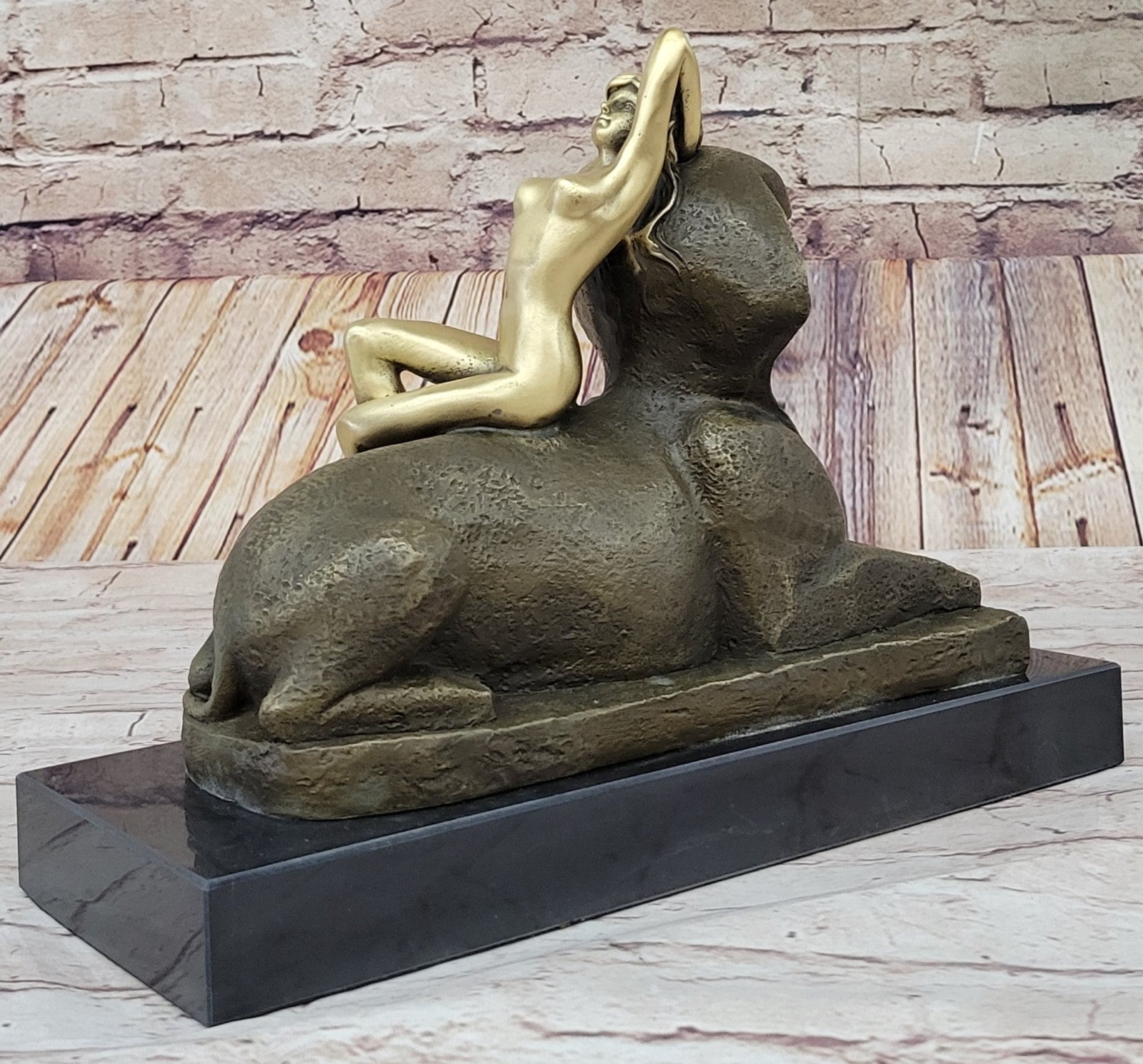 Handcrafted bronze sculpture Nude Myth  Creature Sphinx Famous Pyramid Egyptian