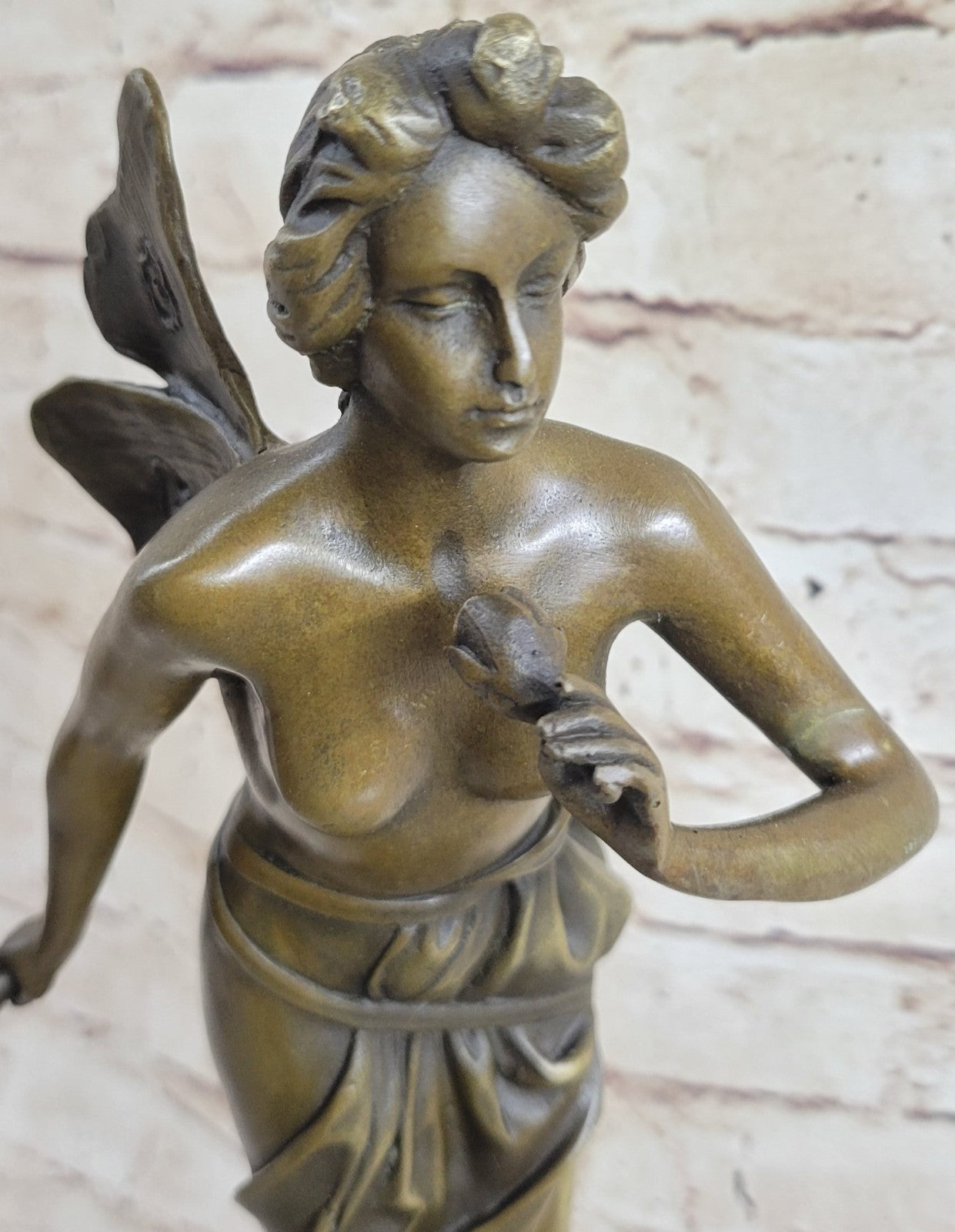 Bronze Fairy Angel Flowers Statue Sculpture Collectible Signed Classic Artwork