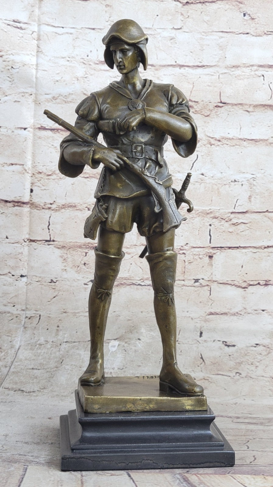 Hand Made by Lost Wax a European Fighter with Riffle Gun Bronze Sculpture Deal