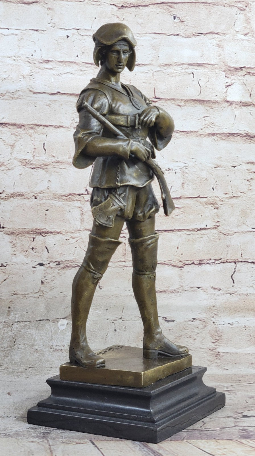 Hand Made by Lost Wax a European Fighter with Riffle Gun Bronze Sculpture Deal