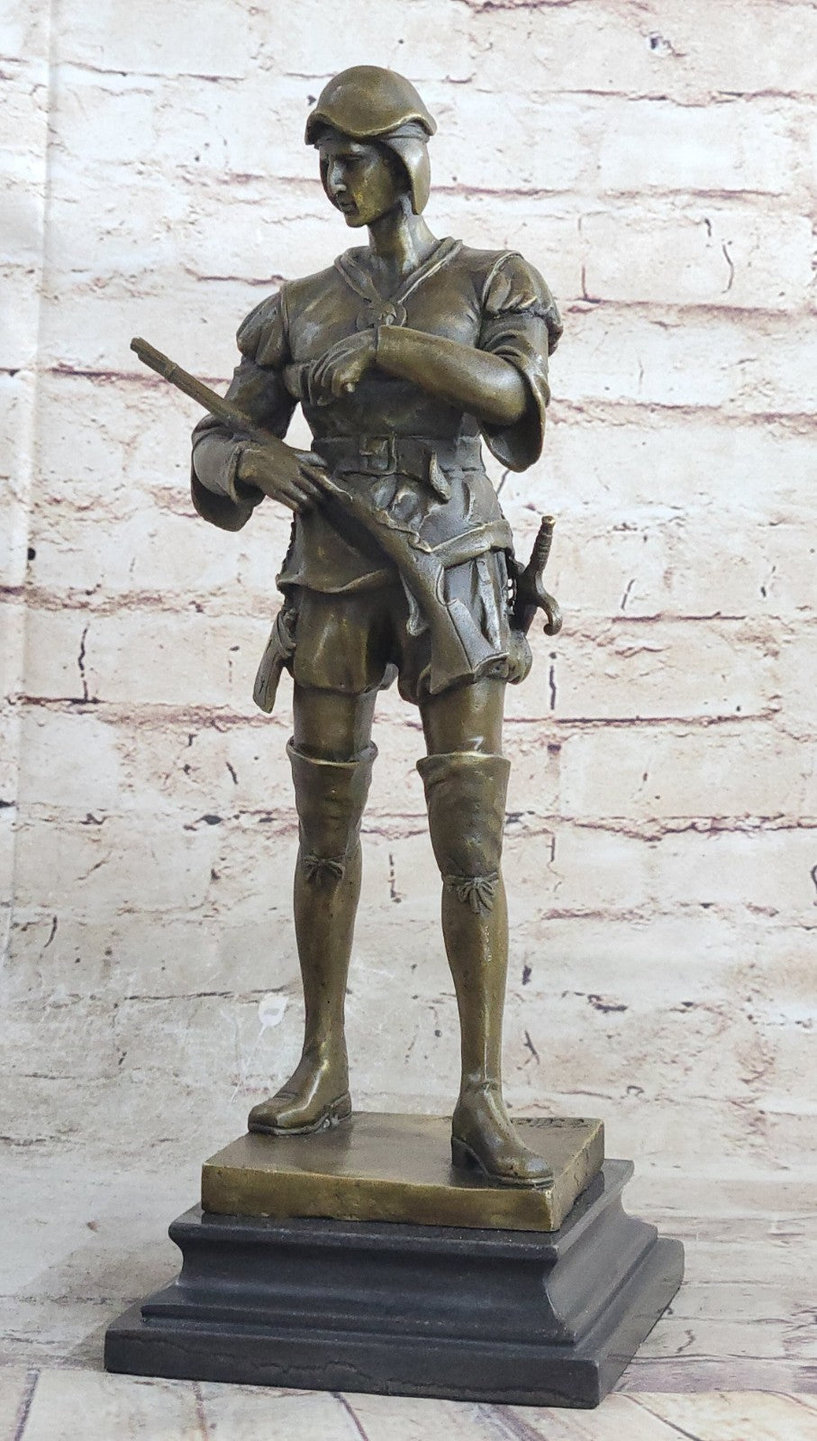 Hand Made by Lost Wax a European Fighter with Riffle Gun Bronze Sculpture Deal