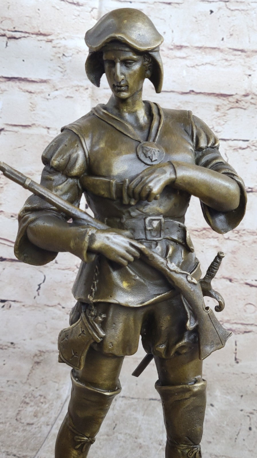 Hand Made by Lost Wax a European Fighter with Riffle Gun Bronze Sculpture Deal