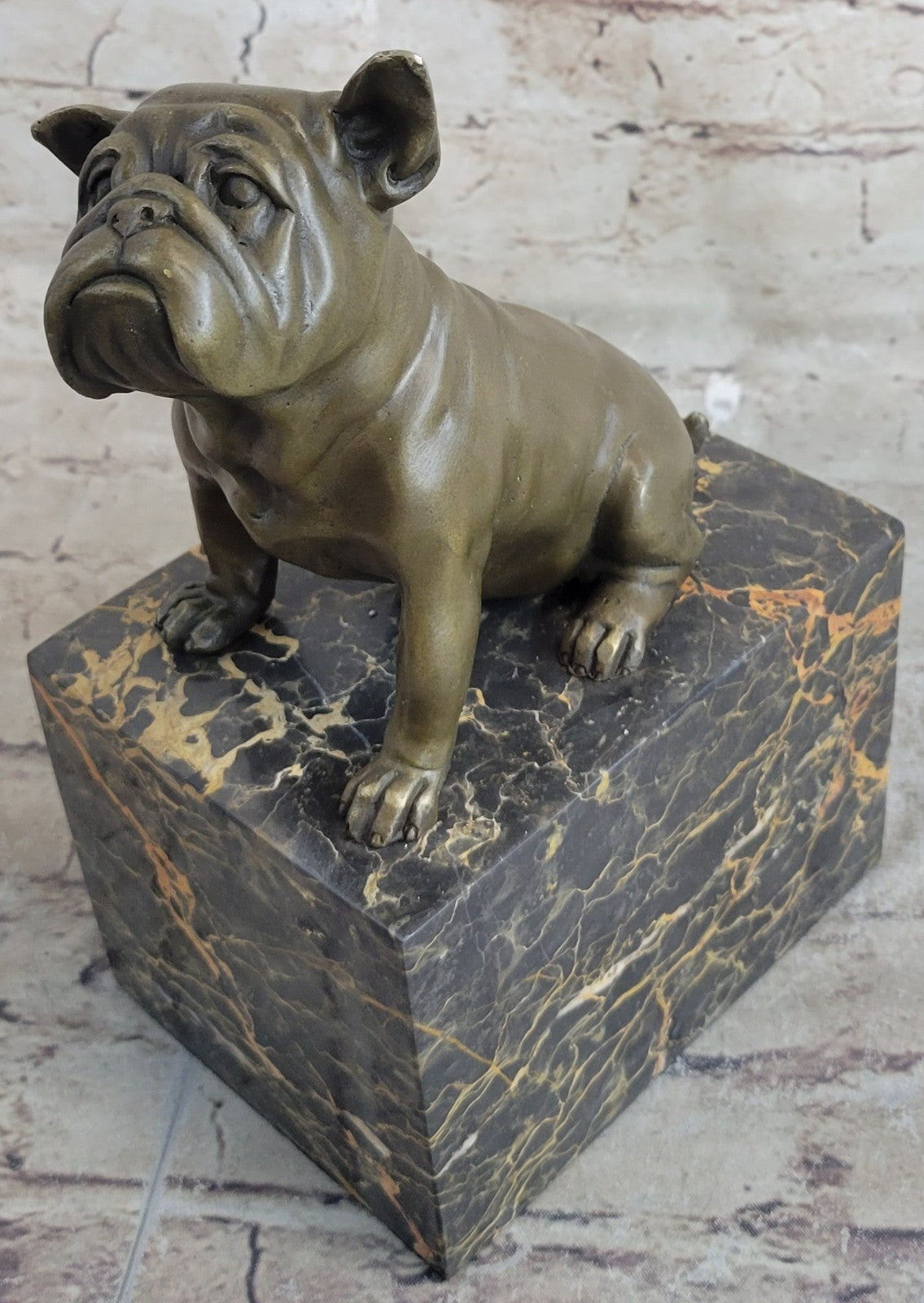 Handcrafted bronze sculpture SALE Base Marble Animal Dog Bulldog English 15Lbs