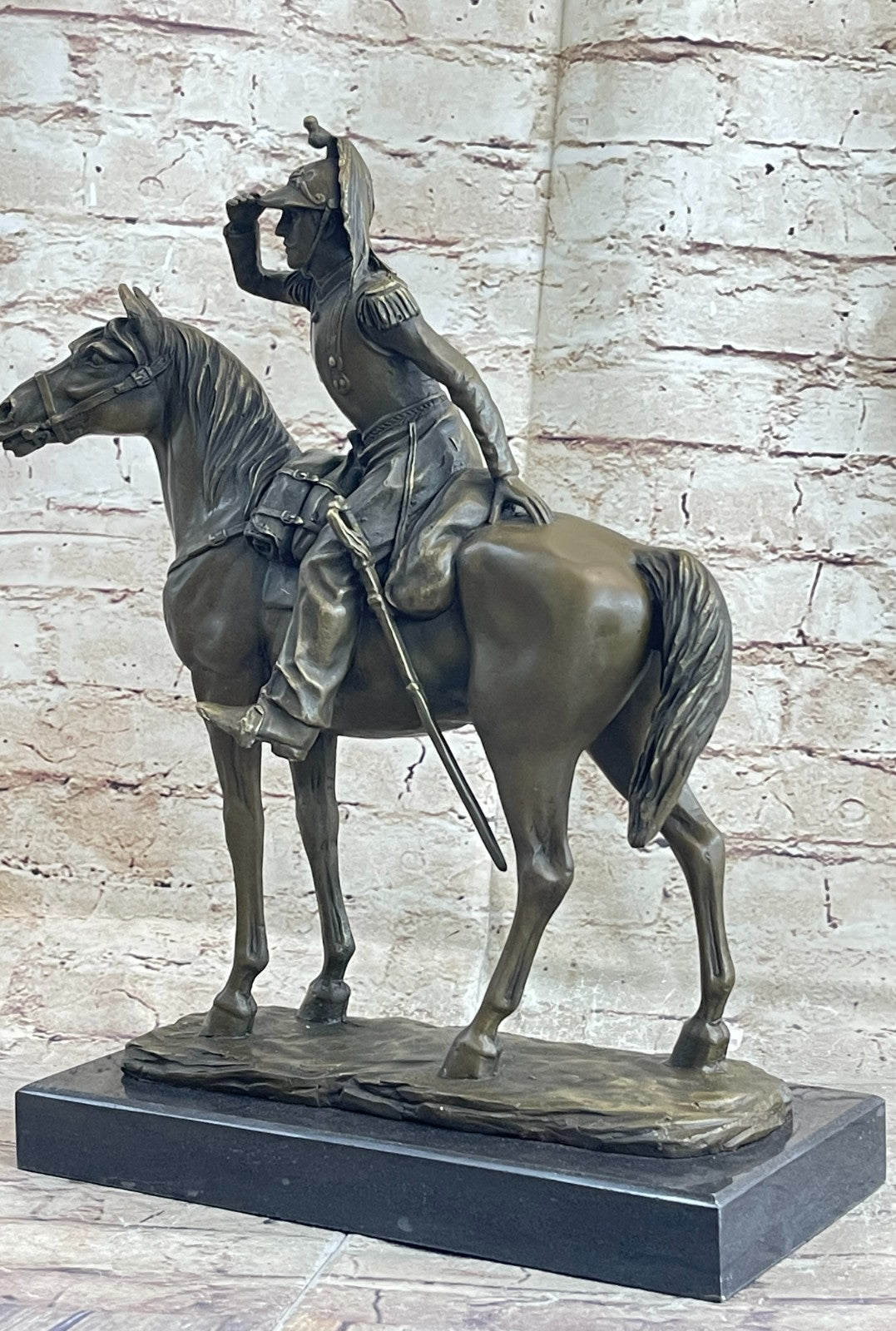 Bronze Sculpture French Cavalryman From Napoleon Army Riding Horse Detailed Stat