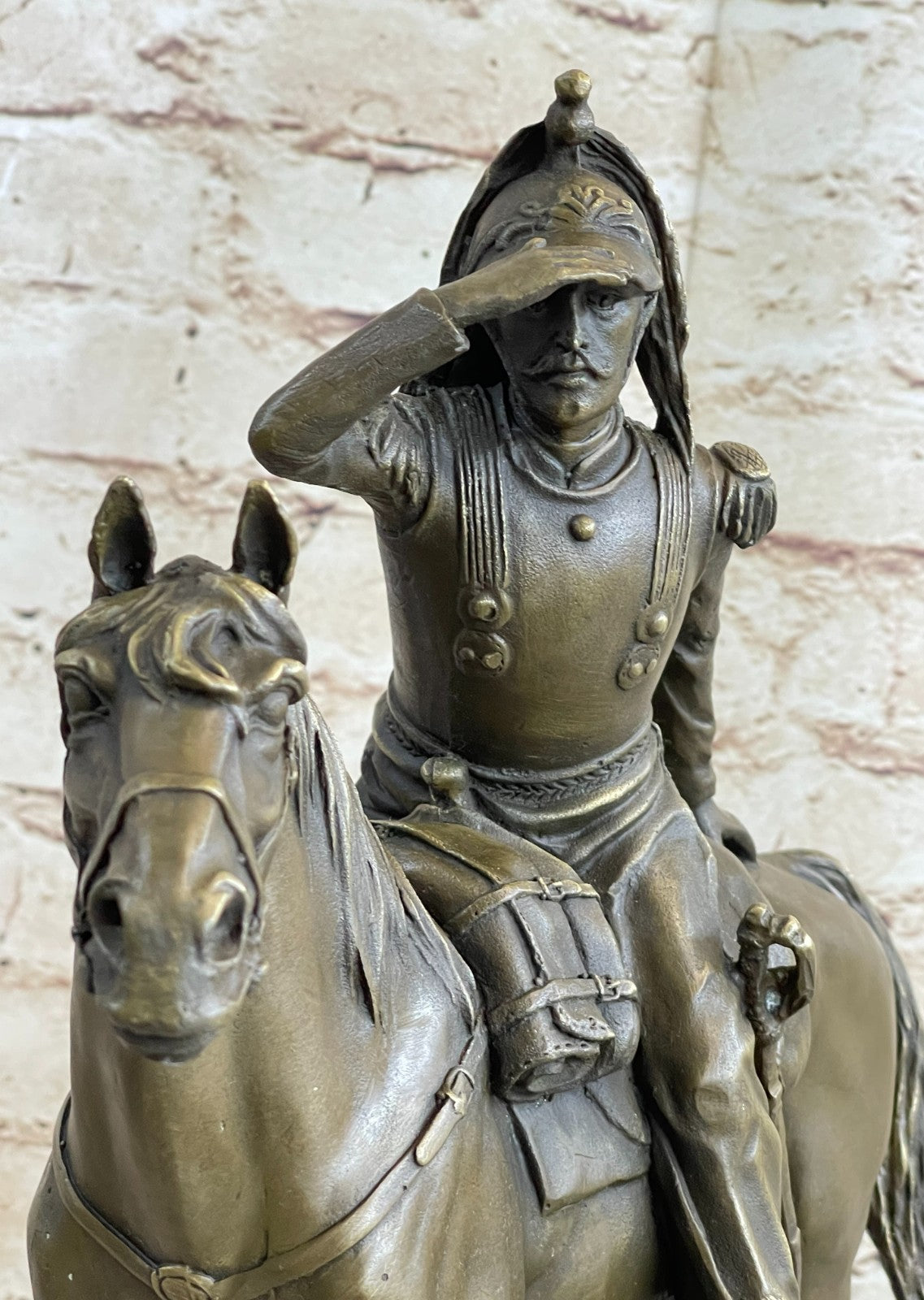 Bronze Sculpture French Cavalryman From Napoleon Army Riding Horse Detailed Stat