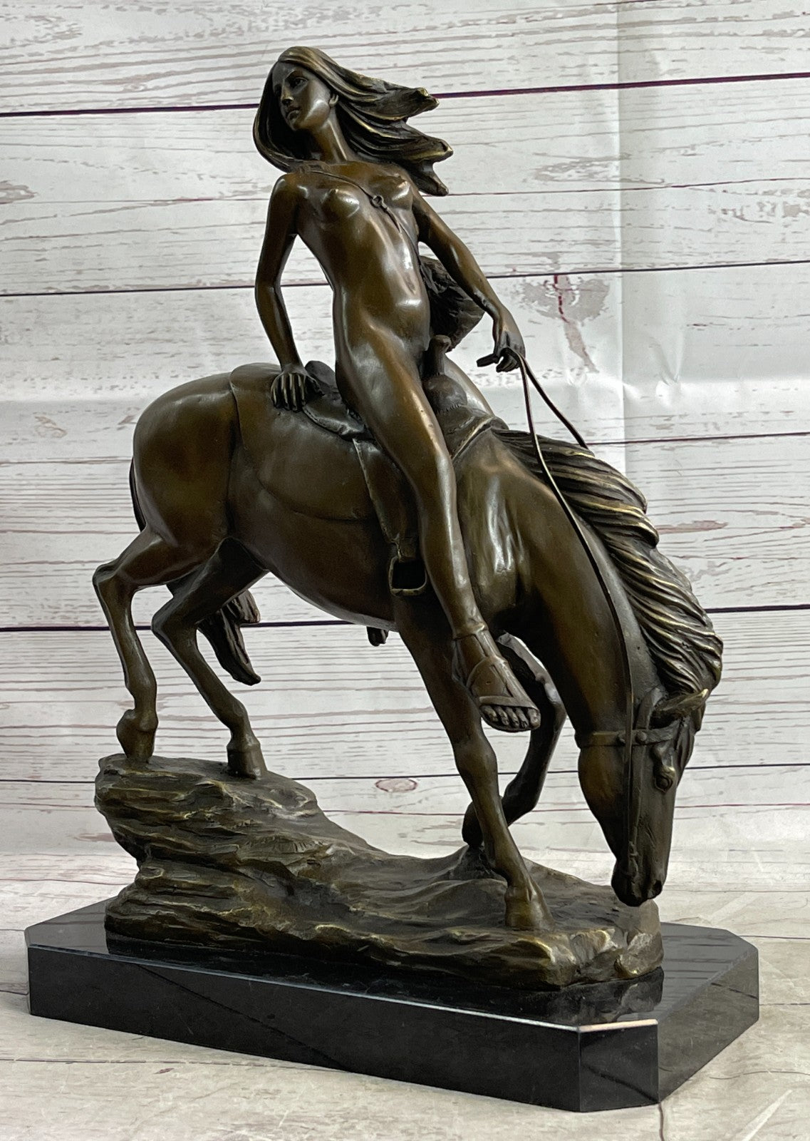 Bronze Sculpture Collectible Masterpiece of Lady Godiva Hot Cast Figurine Figure