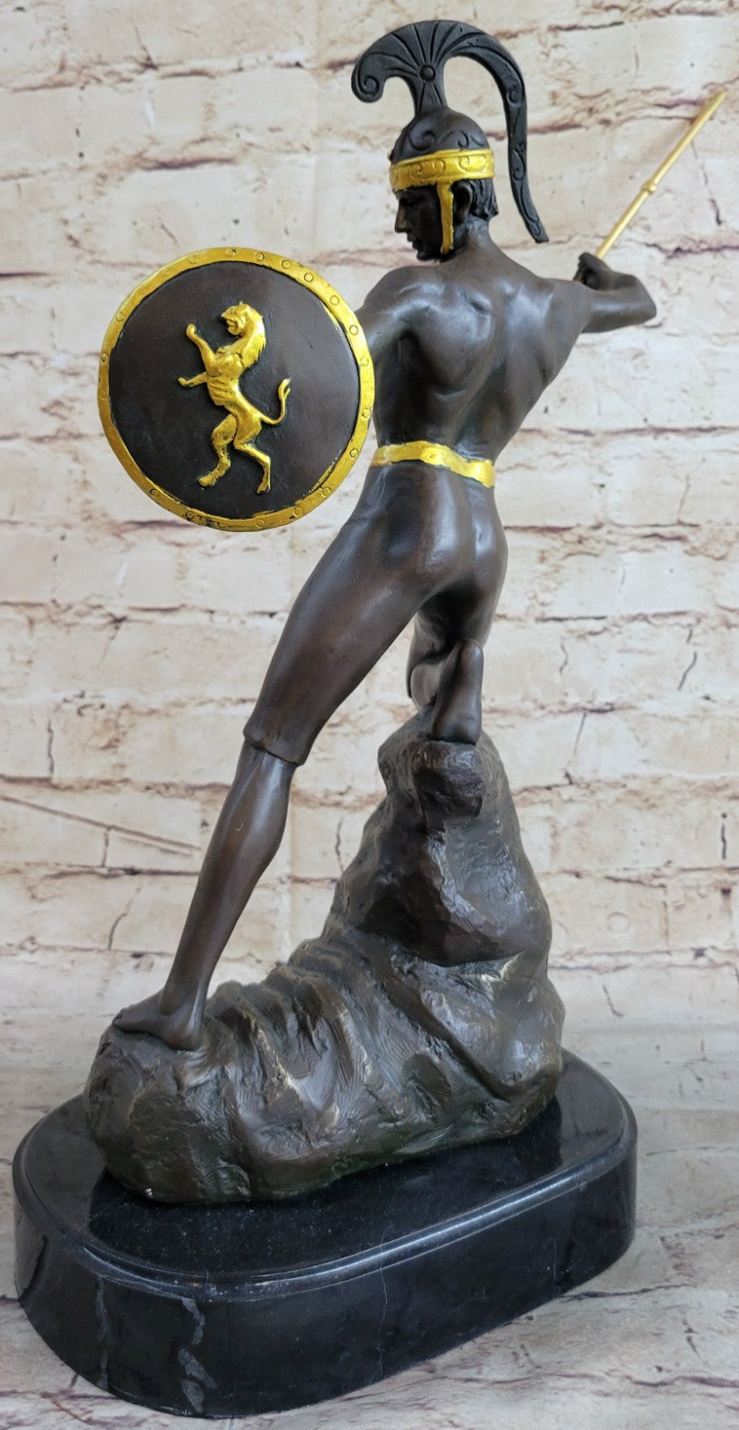 Bronze Sculpture Greek/Roman Soldier With Spear and Shield Figurine Figure Sale