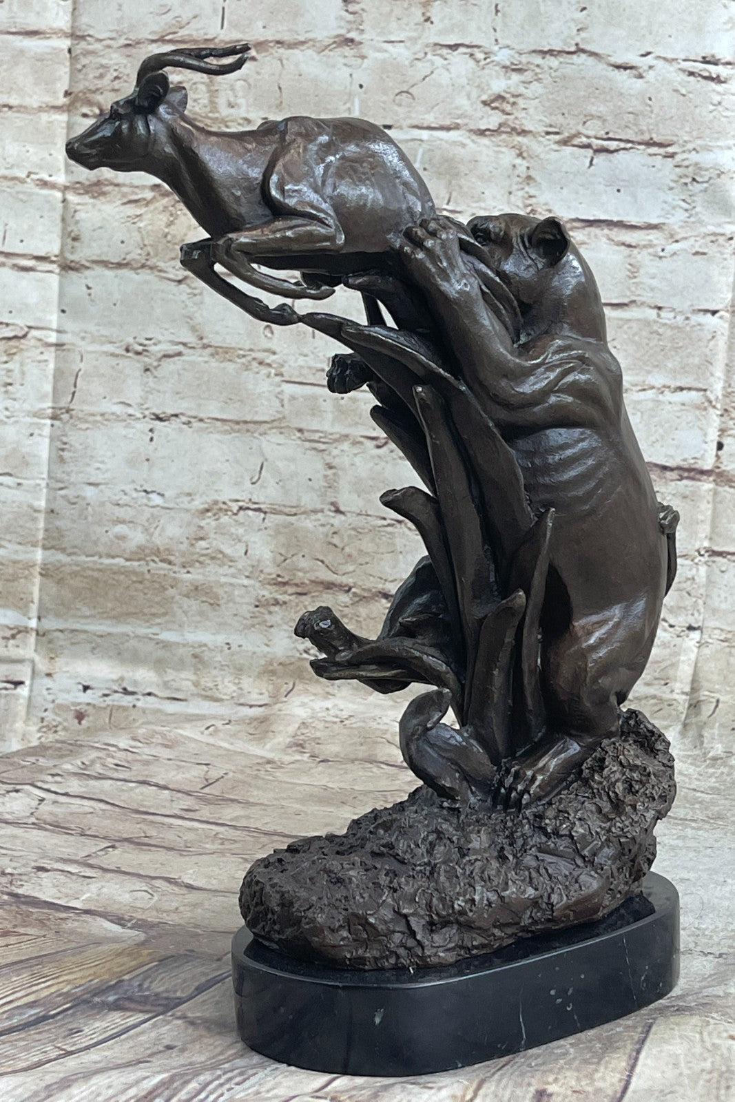 Confrontation between Mountain Lion and Gazelle Hot Cast Bronze Sculpture