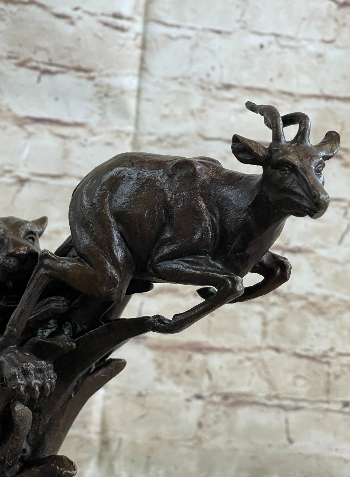 Confrontation between Mountain Lion and Gazelle Hot Cast Bronze Sculpture