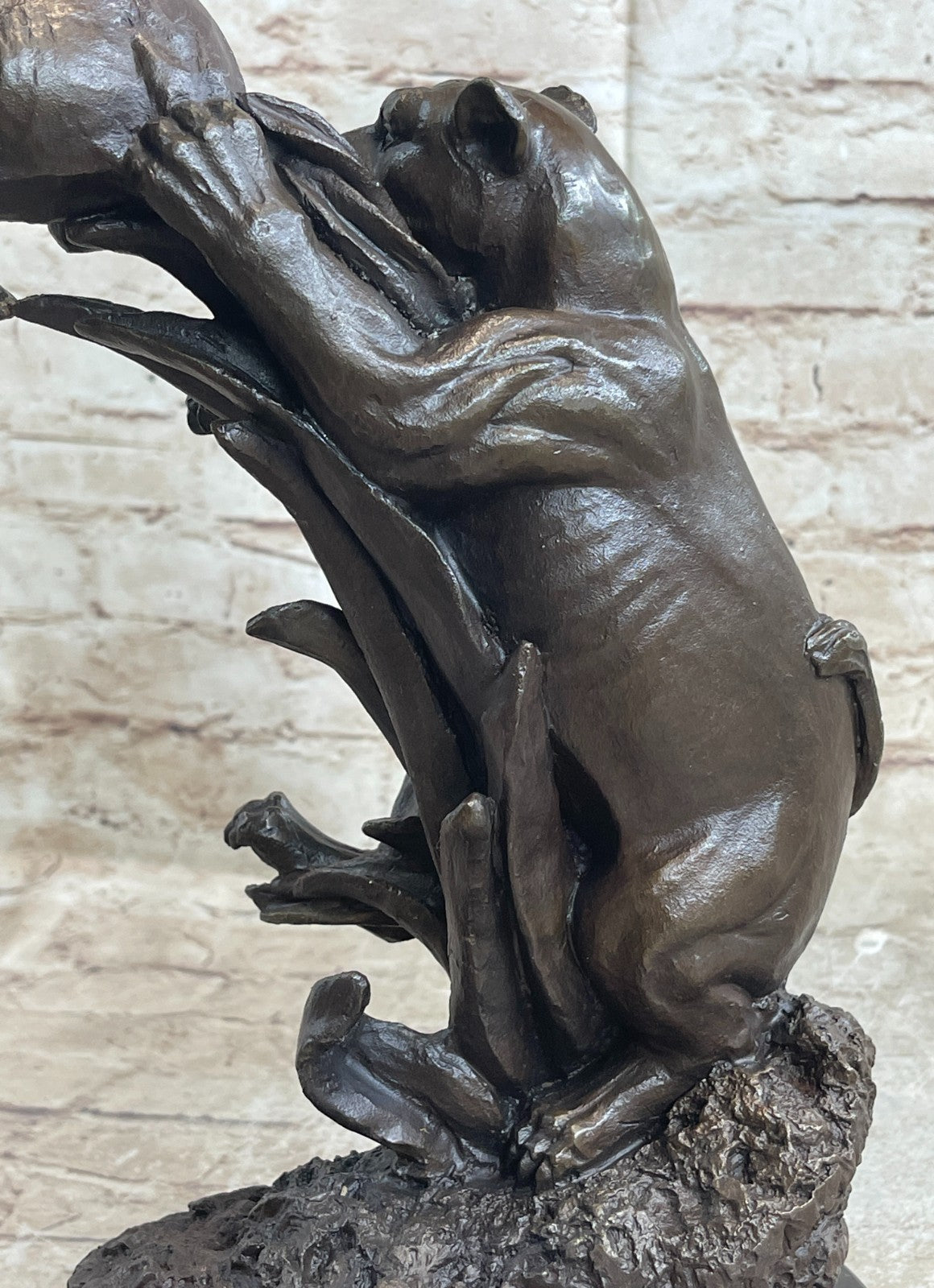 Confrontation between Mountain Lion and Gazelle Hot Cast Bronze Sculpture