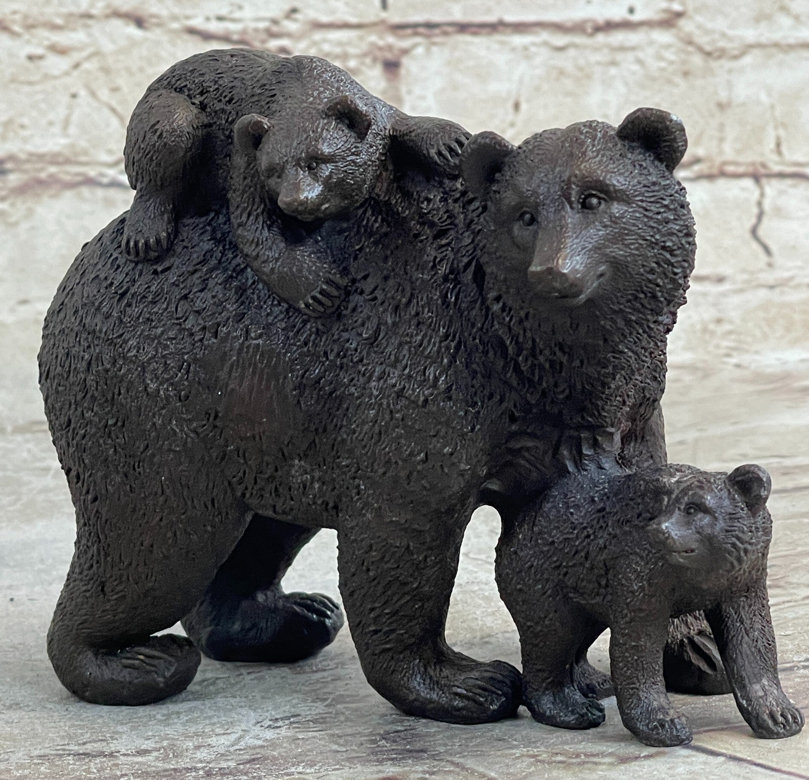 Art Deco Western Art Black Bear Group Wildlife Home Cabin Bronze Sculpture Milo