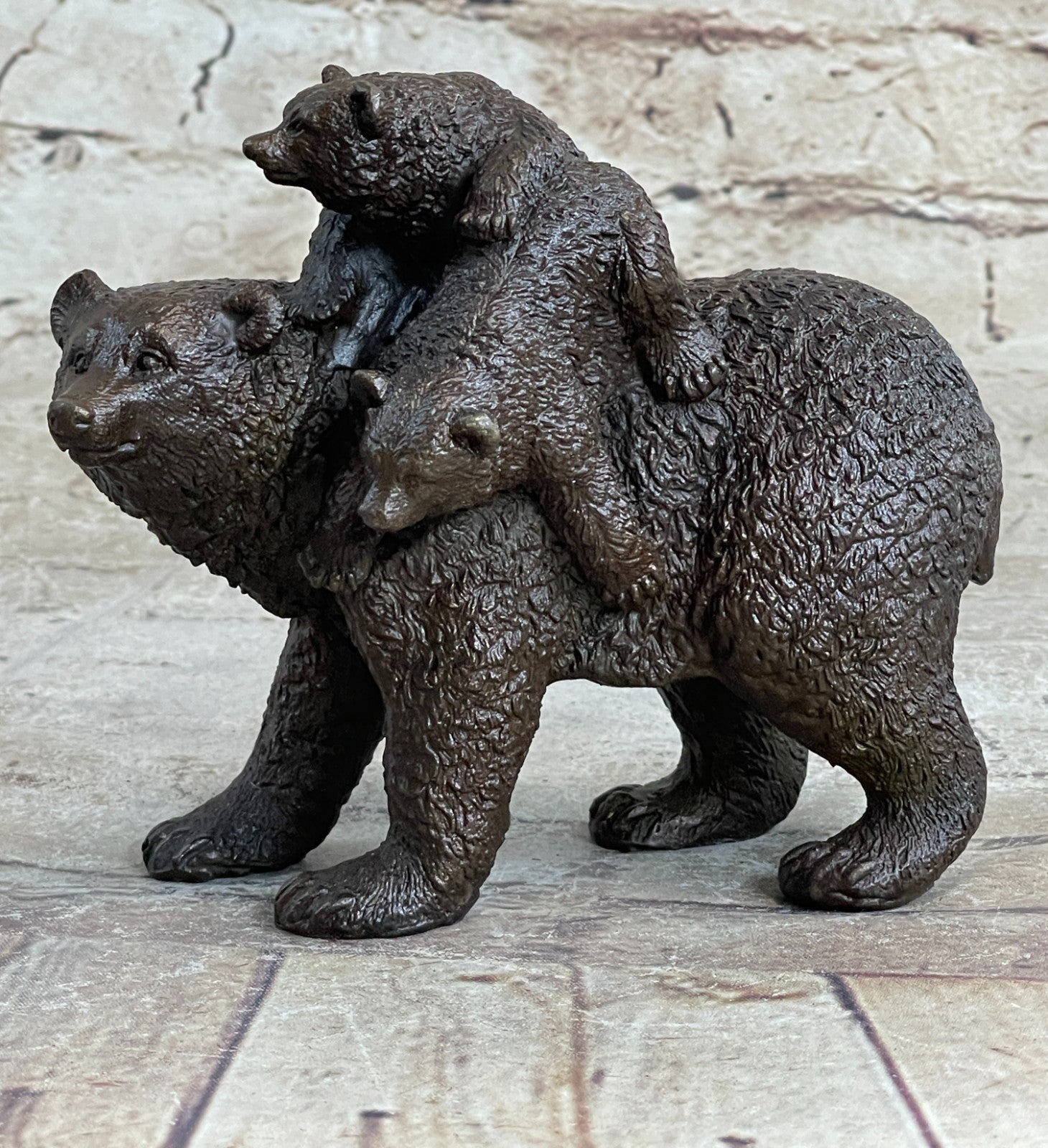 Handcrafted bronze sculpture SALE Western Cub Mother Bear Black Original Signed