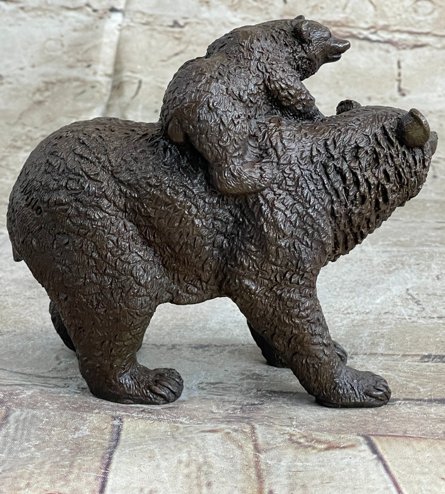 Handcrafted bronze sculpture SALE Western Cub Mother Bear Black Original Signed