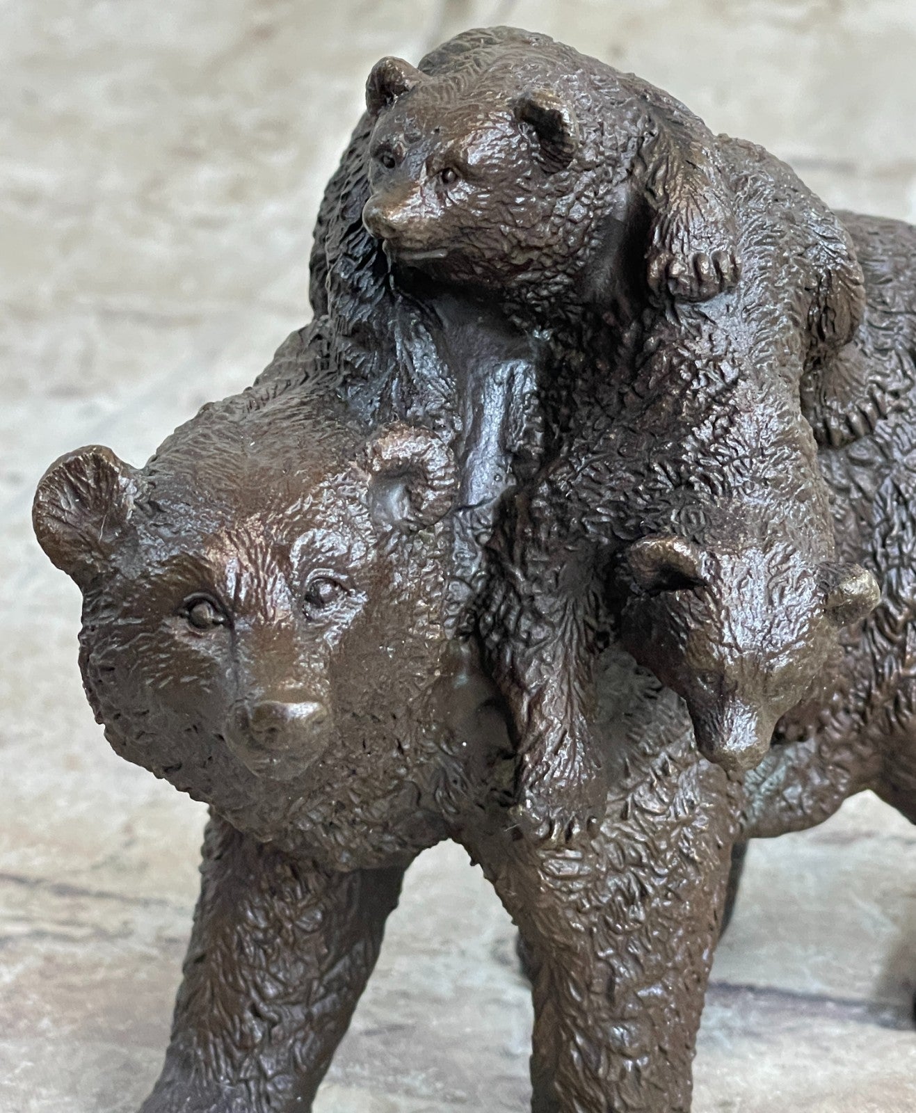 Handcrafted bronze sculpture SALE Western Cub Mother Bear Black Original Signed