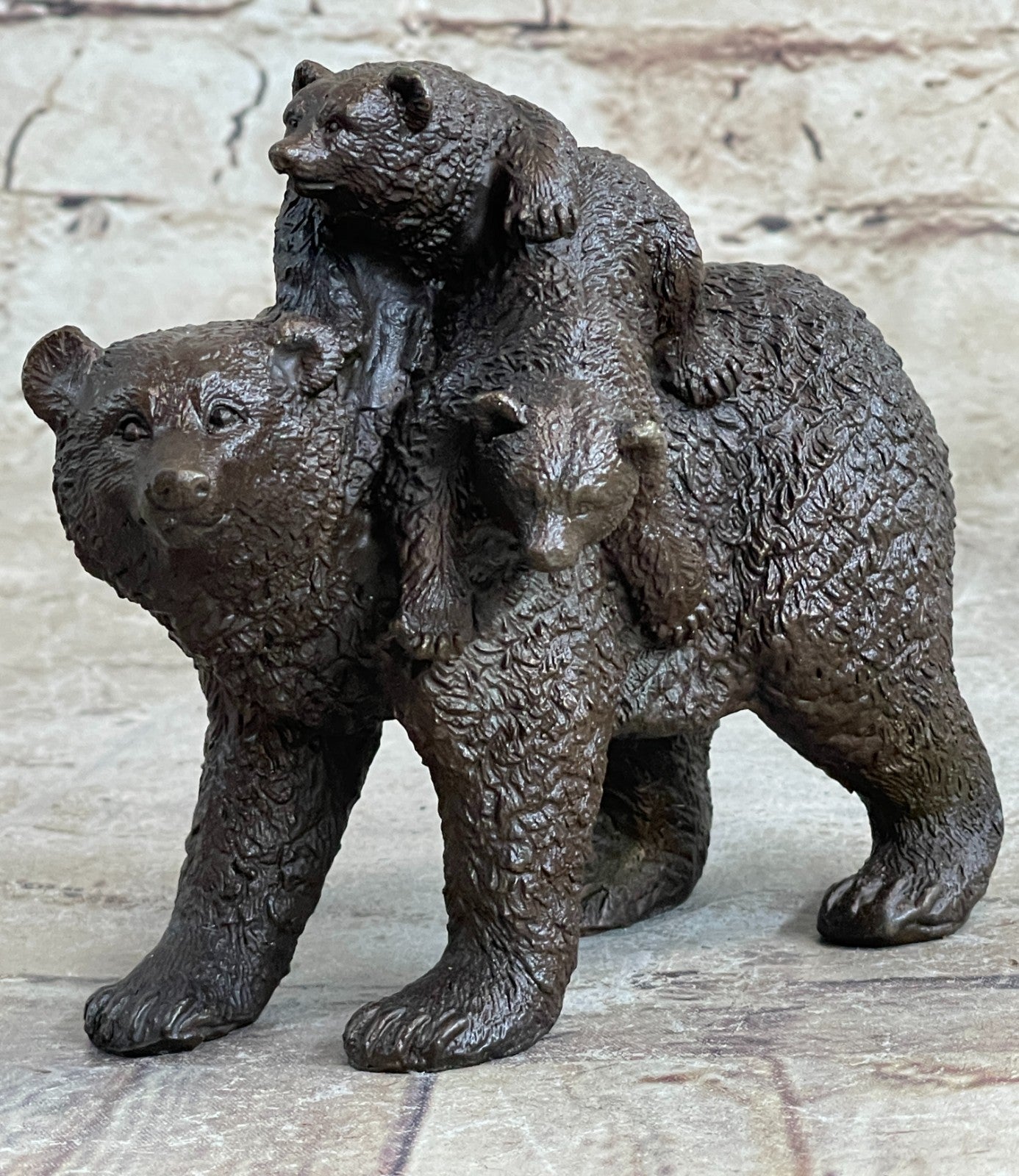 Handcrafted bronze sculpture SALE Western Cub Mother Bear Black Original Signed